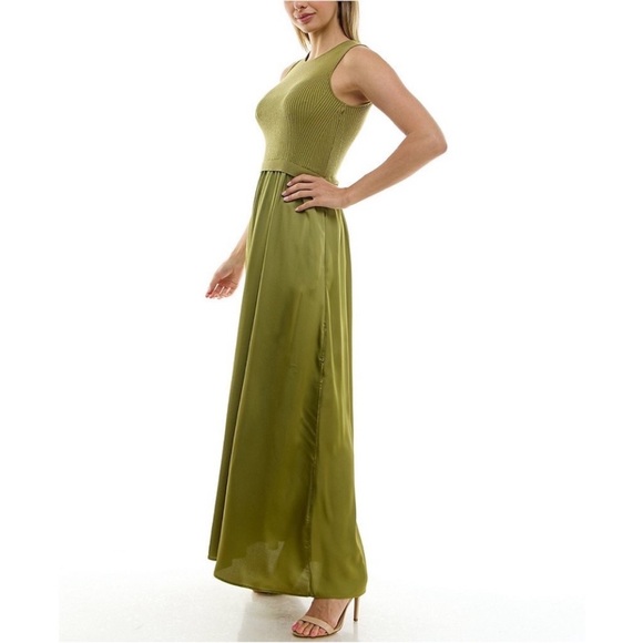 Taylor size small moss green maxi dress w/ stretchy sleeveless top, silky bottom - Picture 4 of 16